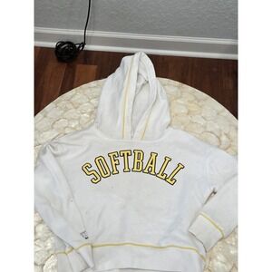 Justice Active Girls White Softball Graphic Hoodie Yellow Trim Size 10 Pullover